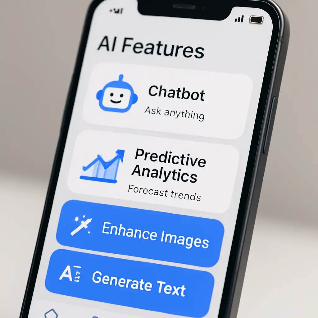 Smartphone shown with advanced mobile app using AI tools.