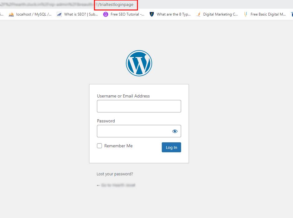 new WordPress login page URL.