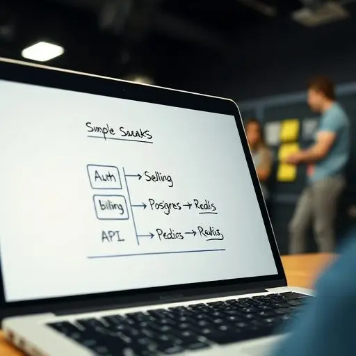 Diagram to help choose tech stack for saas startup on a laptop screen