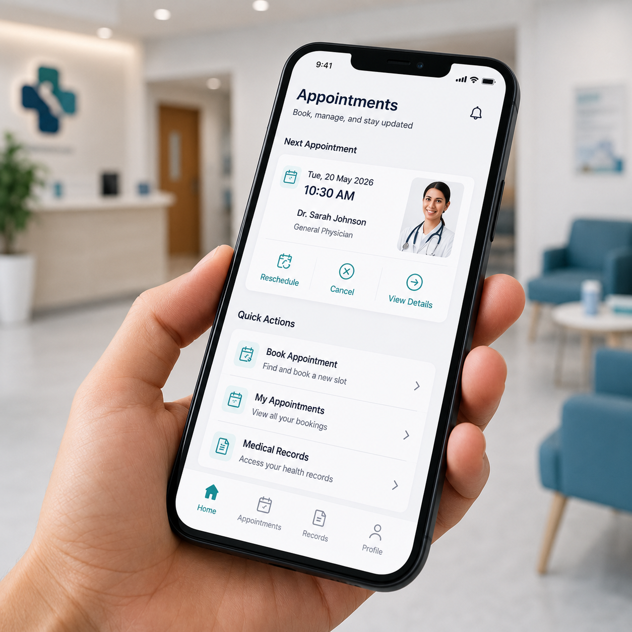 Mobile view of clinic booking app interface - how much does clinic booking app cost