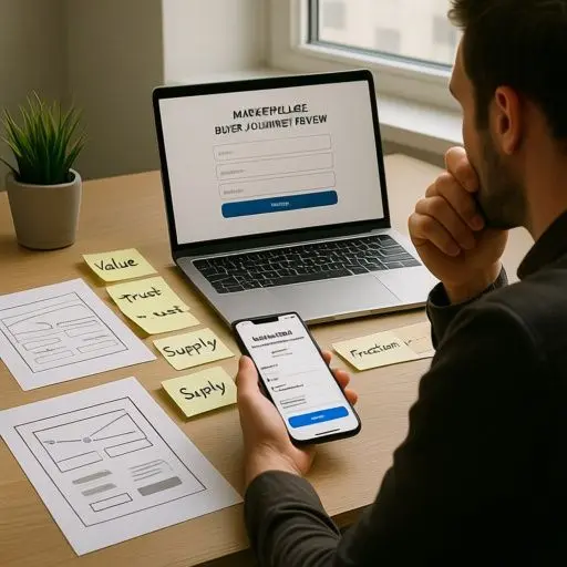 Marketplace buyer signup funnel review identifying conversion barriers